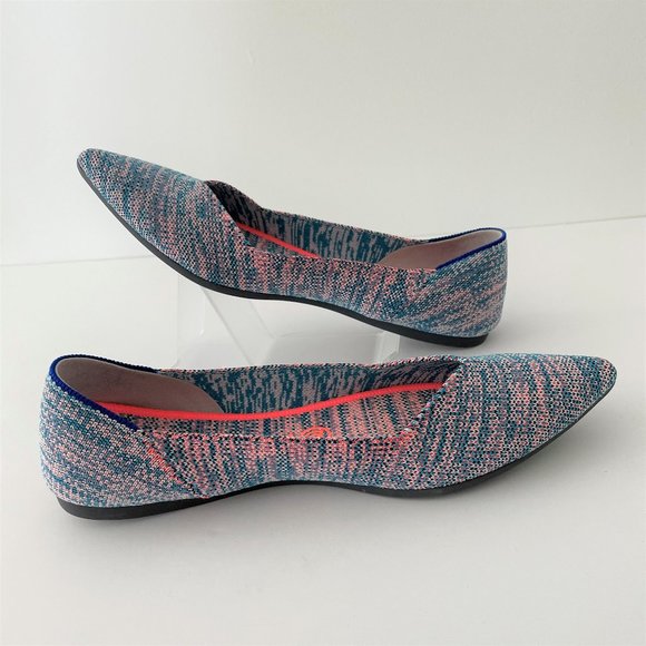 Rothy\'s The Point Turquoise Melange size 8.5 Like New Blue Pink Teal Neon Flats